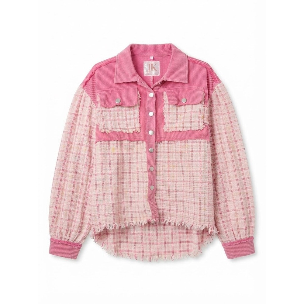 2X Womens Plus Fall Jacket Pink Boho Western Boutique Distressed
